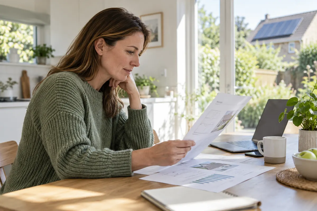 Illustration of a homeowner reviewing a quotation at a kitchen table