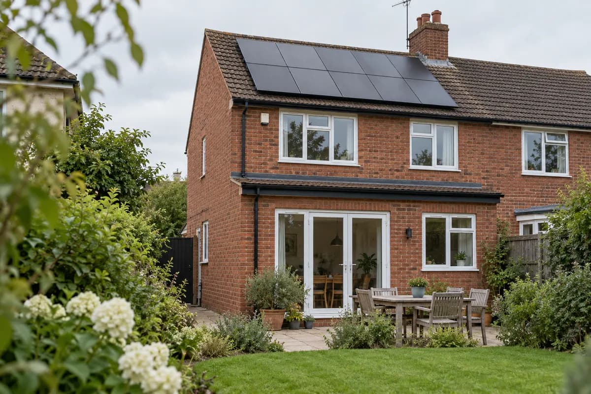 Illustration of solar panels on a British home's tiled roof